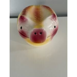 Antique Covered Kalen California Pottery Pig Head Lard Pot w/Spoon Rest  RARE